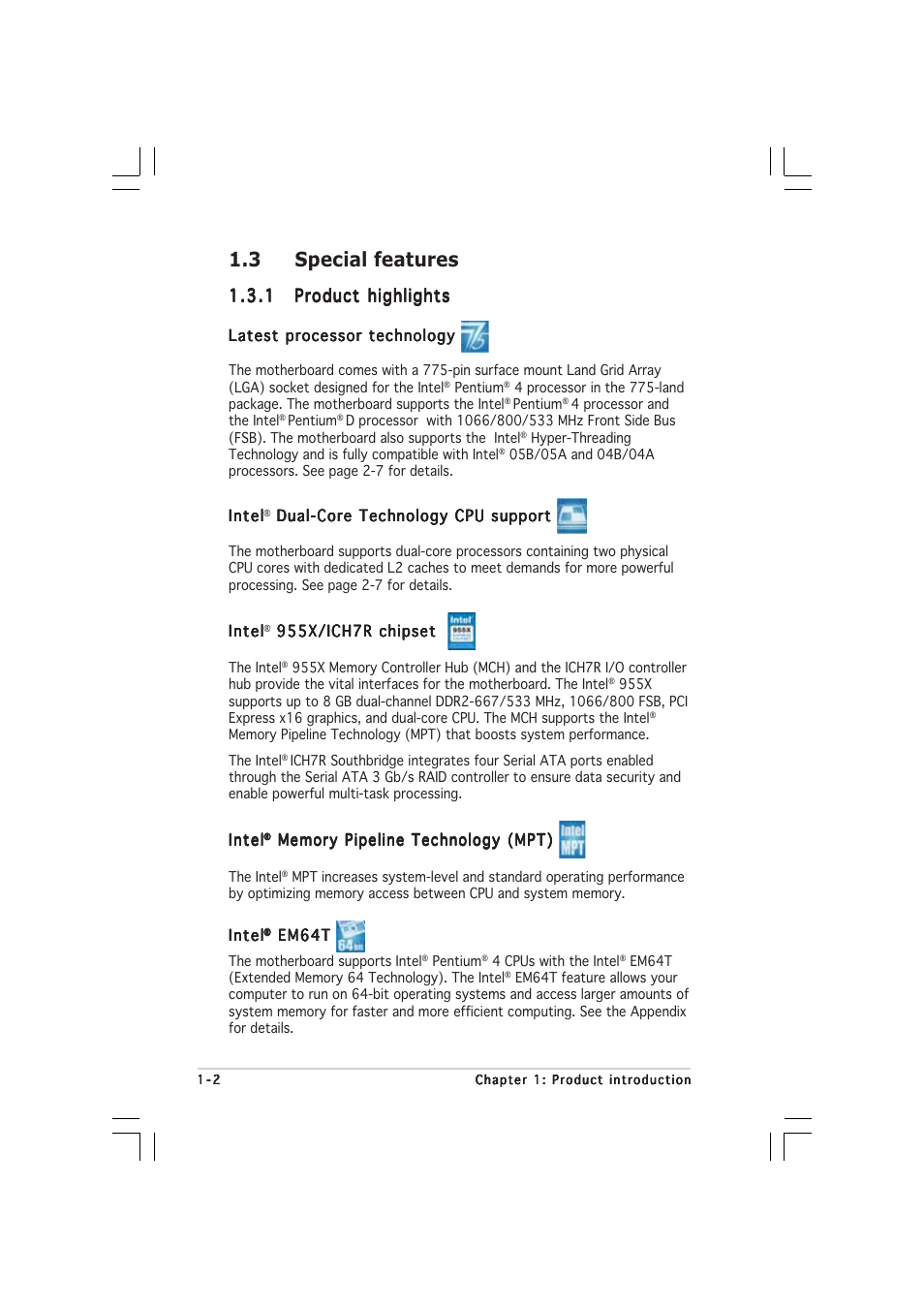 3 special features | Asus P5WD2 User Manual | Page 16 / 150