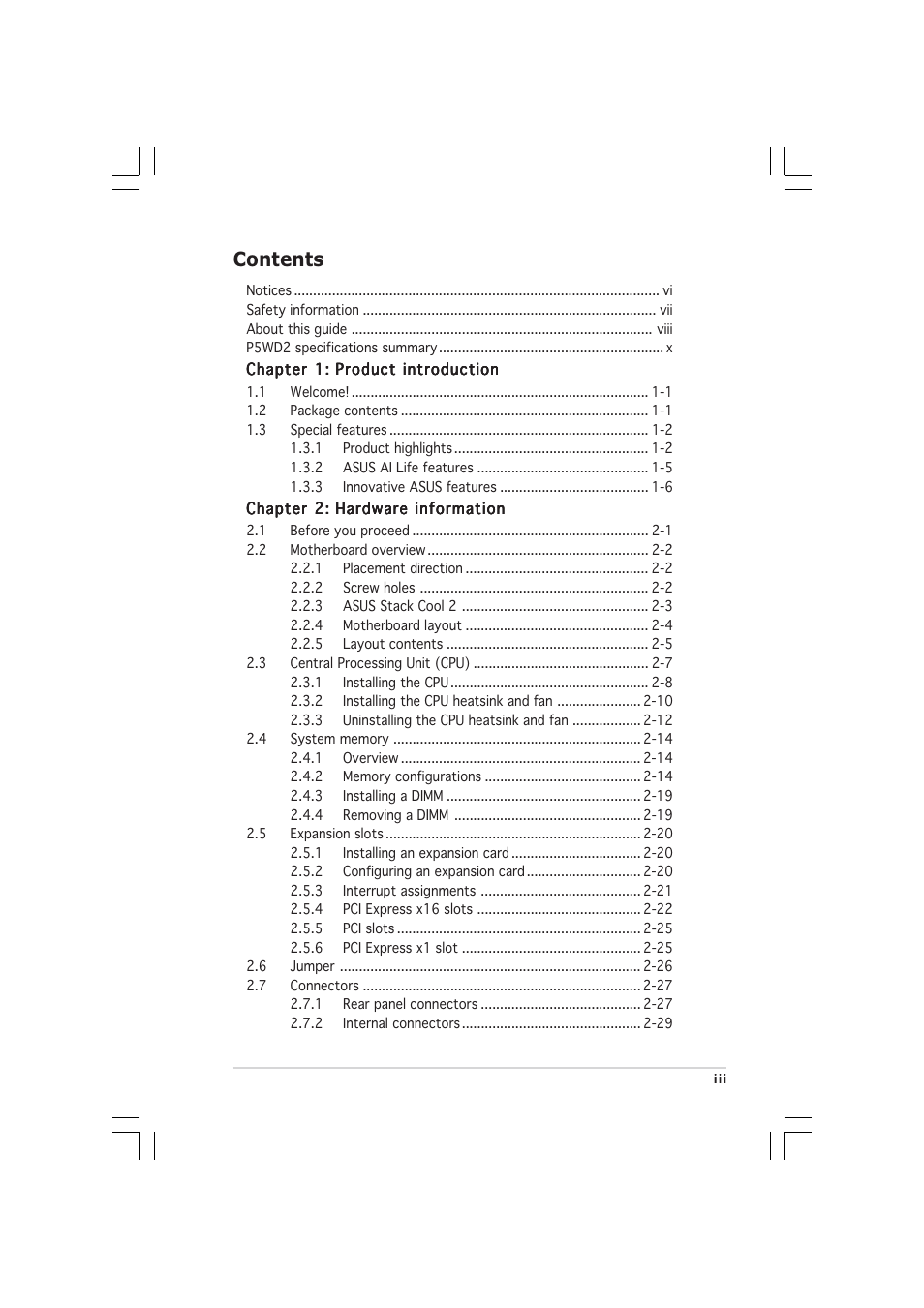 Asus P5WD2 User Manual | Page 3 / 150