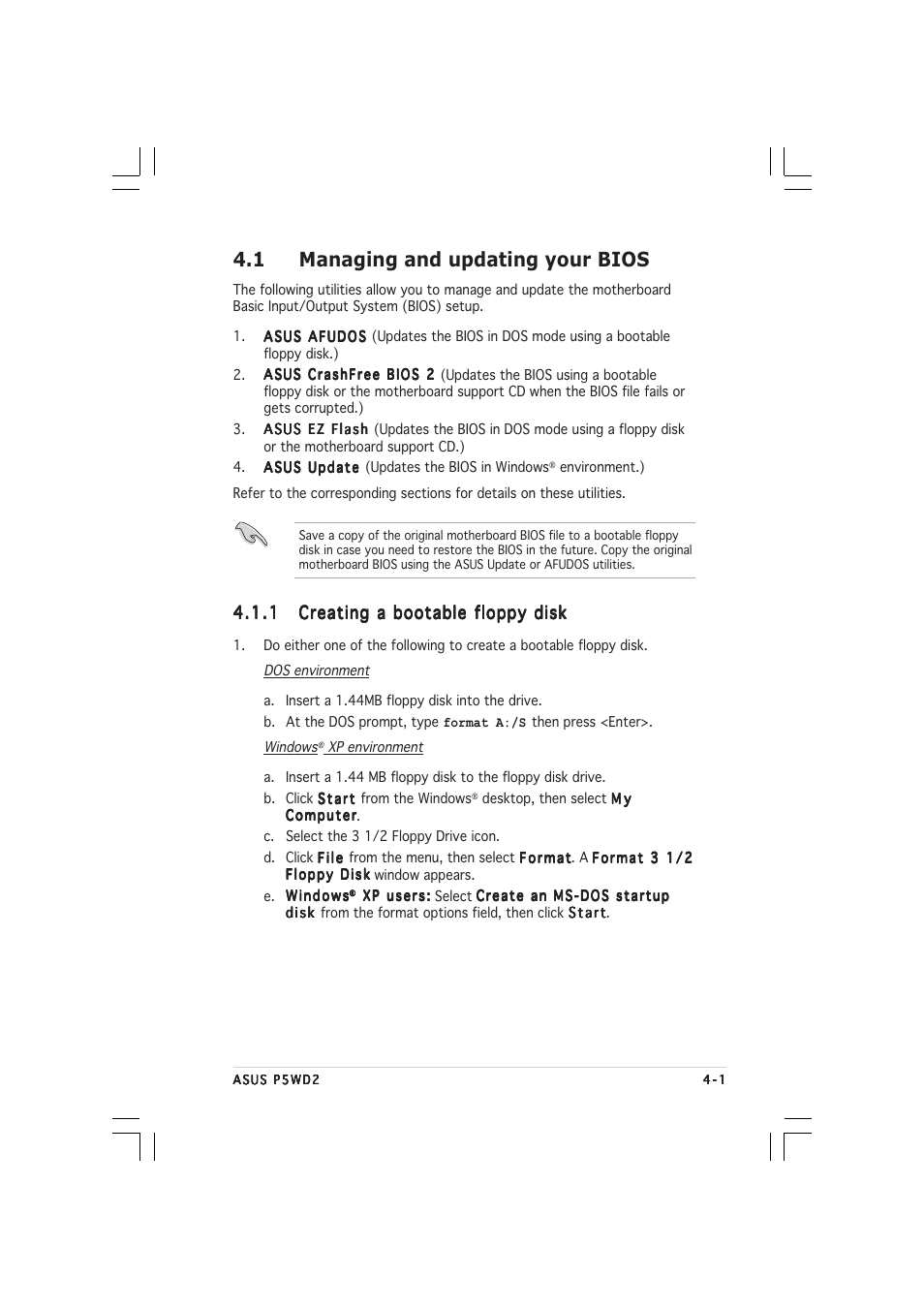 1 managing and updating your bios | Asus P5WD2 User Manual | Page 69 / 150