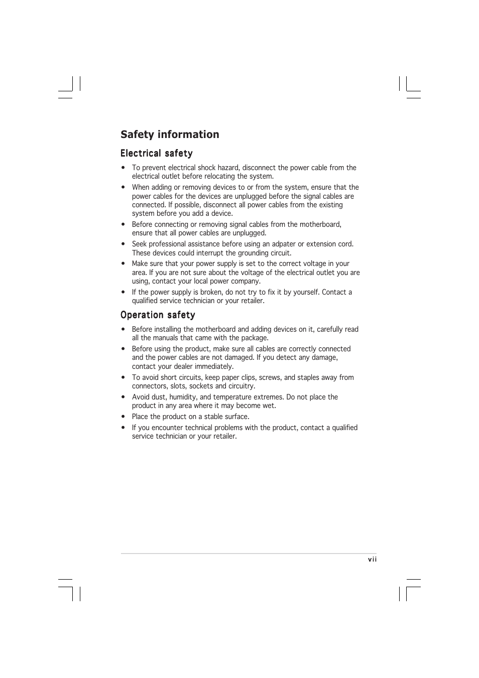 Safety information | Asus P5WD2 User Manual | Page 7 / 150