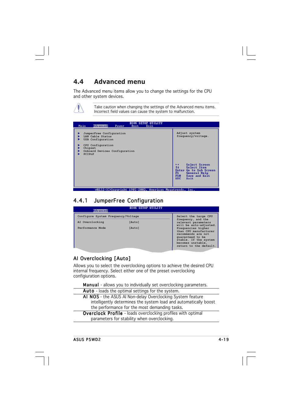 4 advanced menu | Asus P5WD2 User Manual | Page 87 / 150