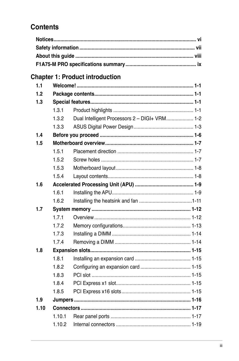 Asus F1A75-M PRO User Manual | Page 3 / 72