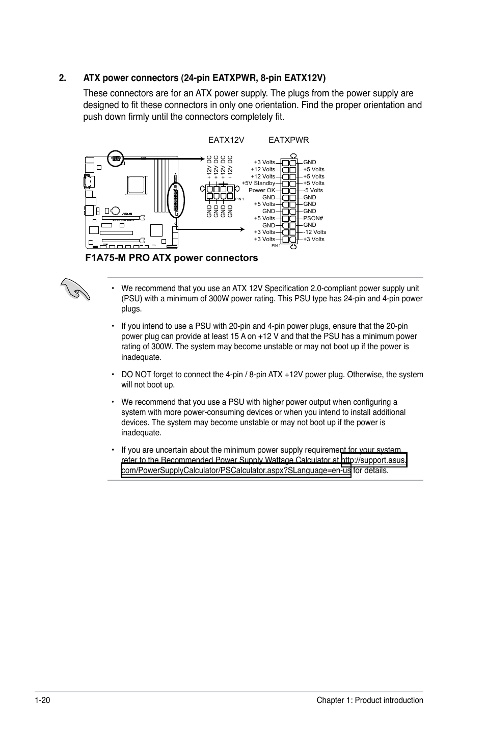 F1a75-m pro atx power connectors | Asus F1A75-M PRO User Manual | Page 32 / 72