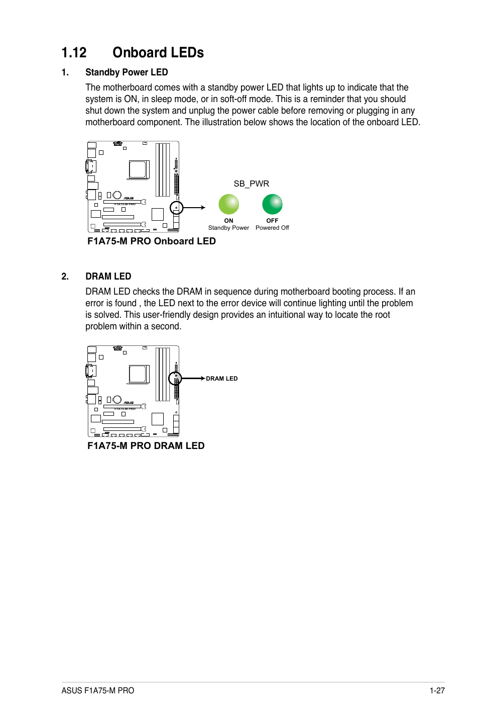 12 onboard leds, 12 onboard leds -27 | Asus F1A75-M PRO User Manual | Page 39 / 72