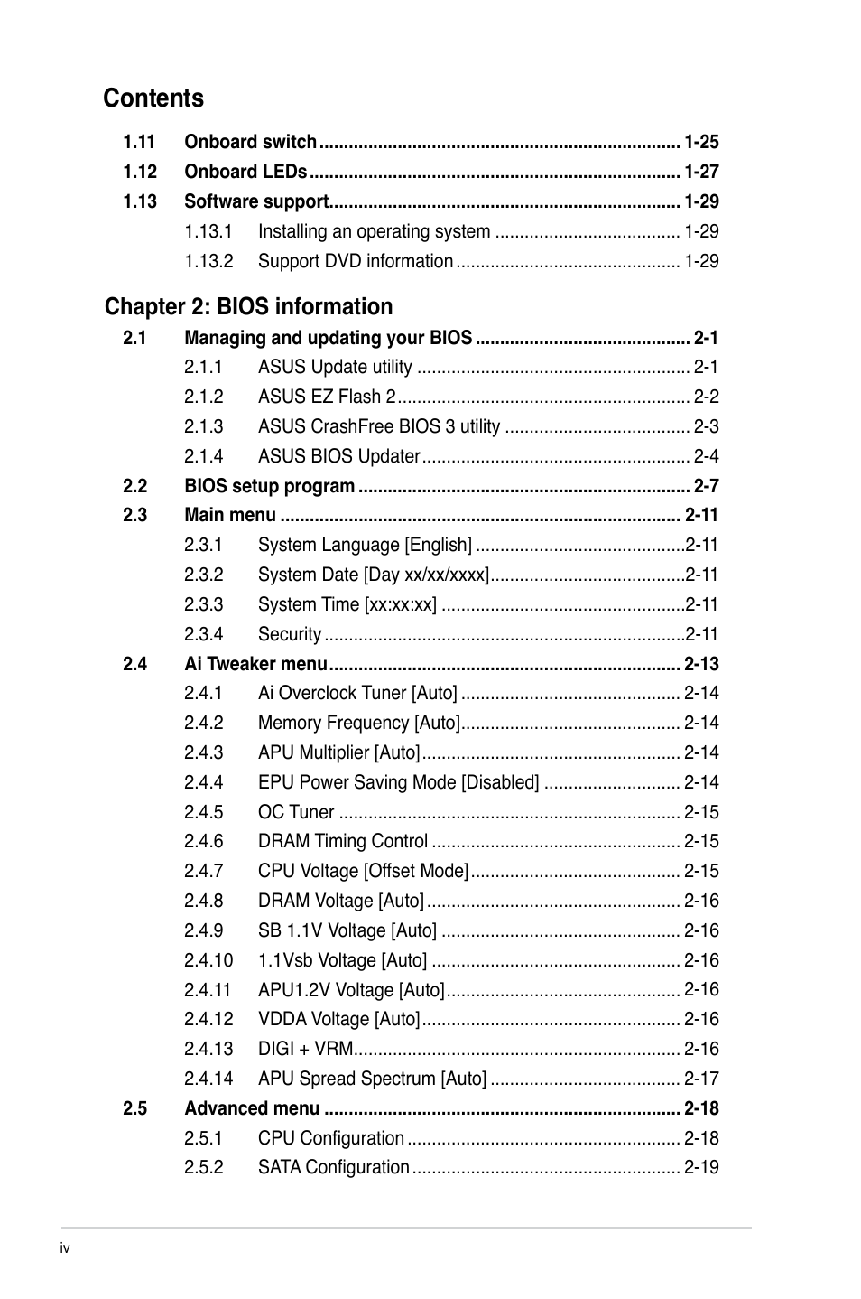 Asus F1A75-M PRO User Manual | Page 4 / 72