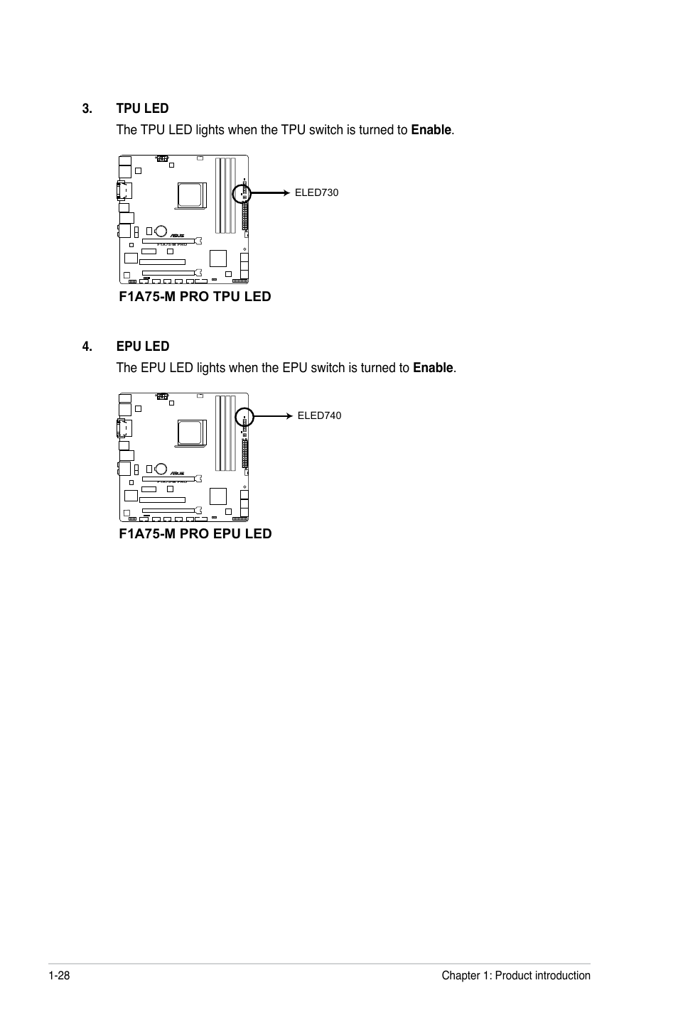 F1a75-m pro tpu led, F1a75-m pro epu led | Asus F1A75-M PRO User Manual | Page 40 / 72