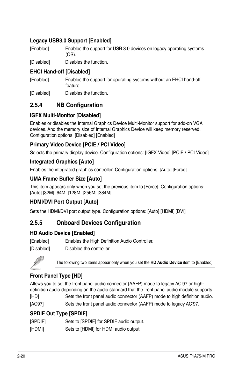 4 nb configuration, 5 onboard devices configuration, Nb configuration -20 | Onboard devices configuration -20 | Asus F1A75-M PRO User Manual | Page 62 / 72