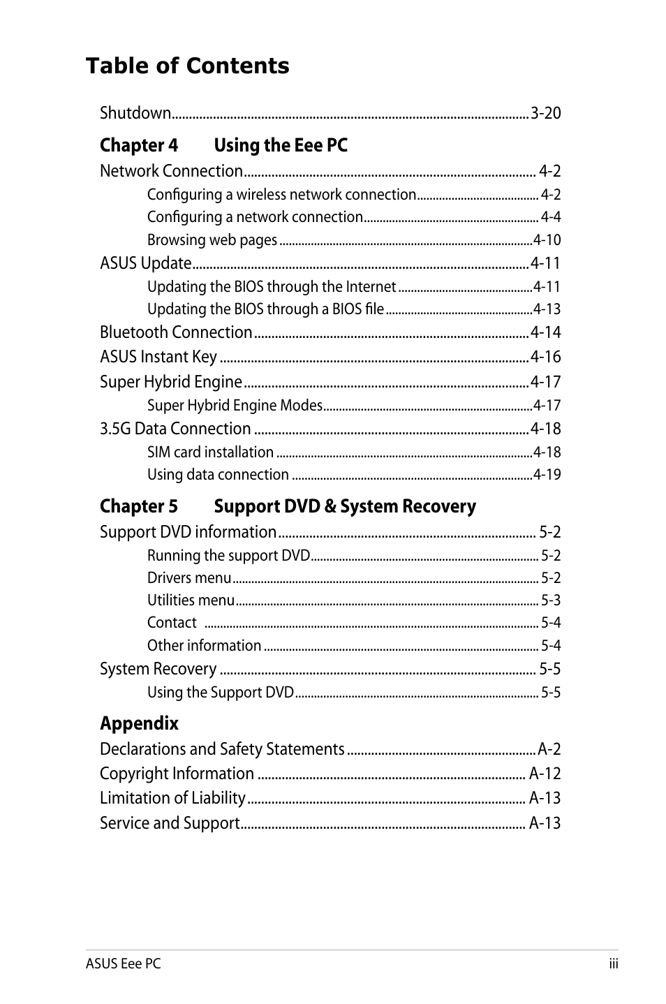 Asus Eee PC 901/XP User Manual | Page 3 / 84