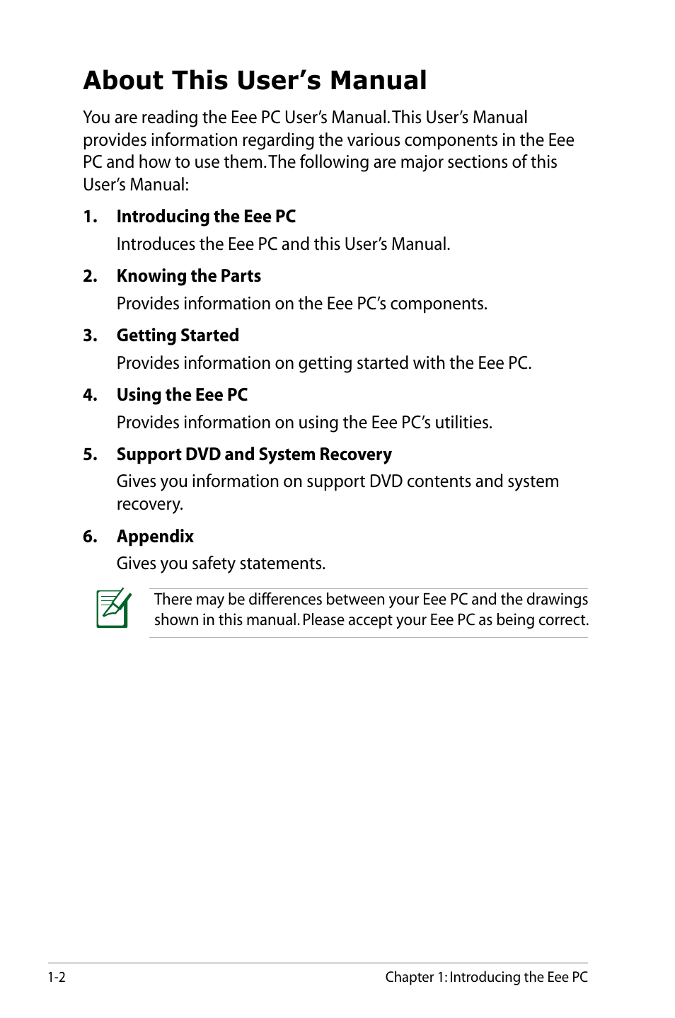 About this user’s manual, About this user’s manual -2 | Asus Eee PC 901/XP User Manual | Page 6 / 84