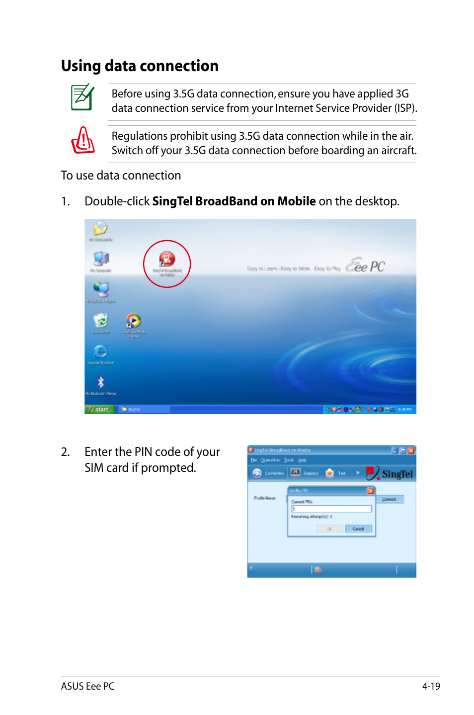 Using data connection, Using data connection -19 | Asus Eee PC 901/XP User Manual | Page 63 / 84