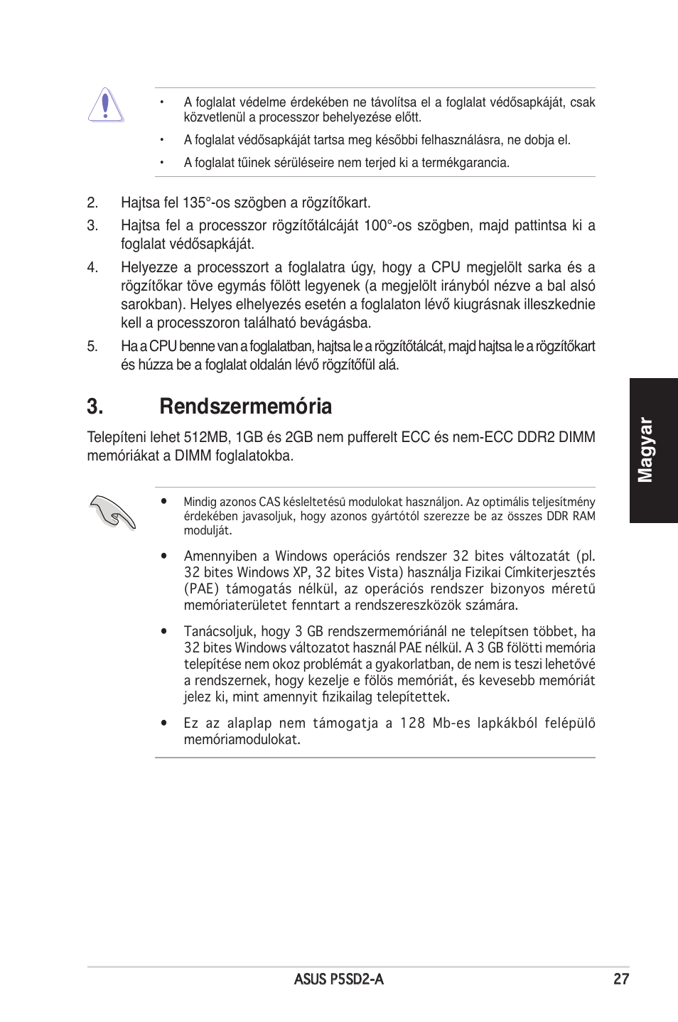 Rendszermemória, Magyar | Asus P5SD2-A User Manual | Page 27 / 38