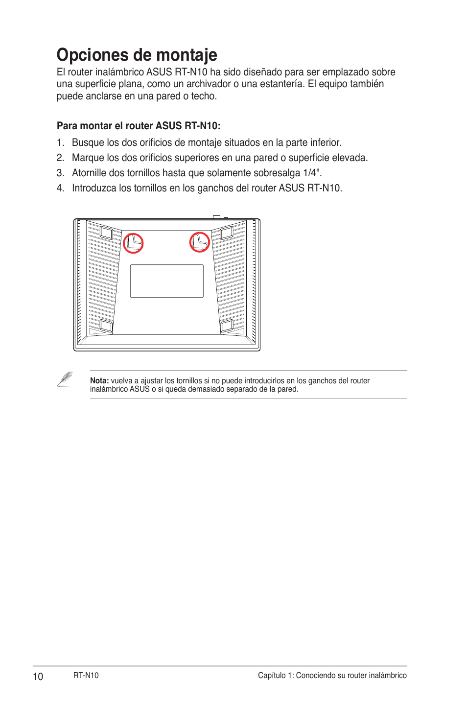 Opciones de montaje | Asus RT-N10 (VER.C1) User Manual | Page 10 / 53