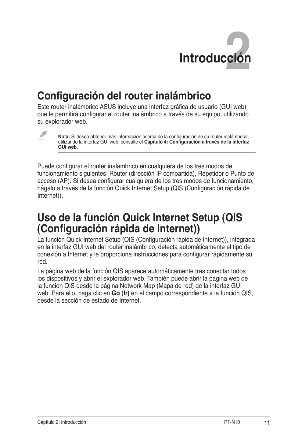 Introducción, Configuración del router inalámbrico, Qis (configuración rápida de internet)) | Asus RT-N10 (VER.C1) User Manual | Page 11 / 53