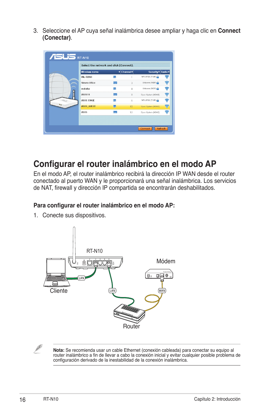 Configurar el router inalámbrico en el modo ap | Asus RT-N10 (VER.C1) User Manual | Page 16 / 53