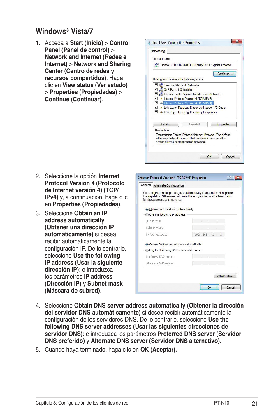 Windows, Vista/7 | Asus RT-N10 (VER.C1) User Manual | Page 21 / 53