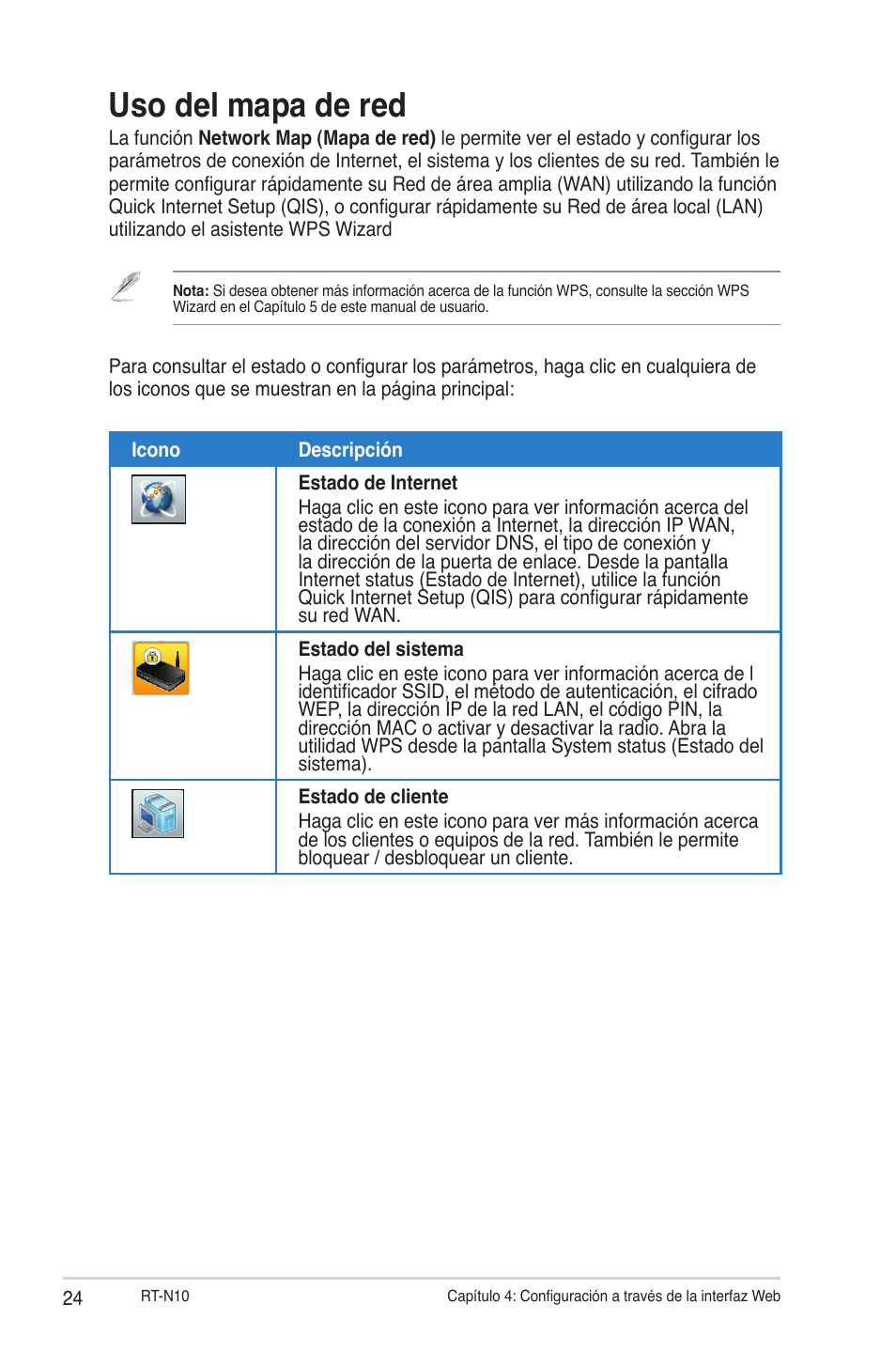 Uso del mapa de red | Asus RT-N10 (VER.C1) User Manual | Page 24 / 53