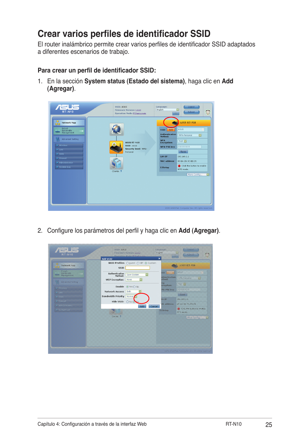 Crear varios perfiles de identificador ssid | Asus RT-N10 (VER.C1) User Manual | Page 25 / 53