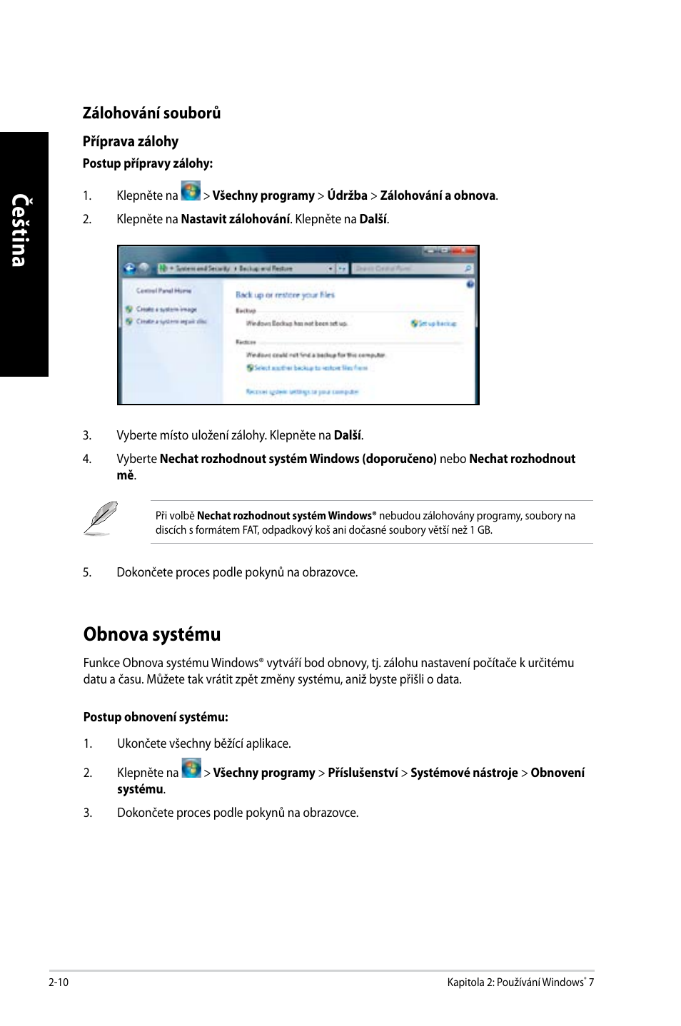 Obnova systému, Obnova systému -10, Če šti na če št in a če šti na če št in a | Asus CM6650 User Manual | Page 112 / 420