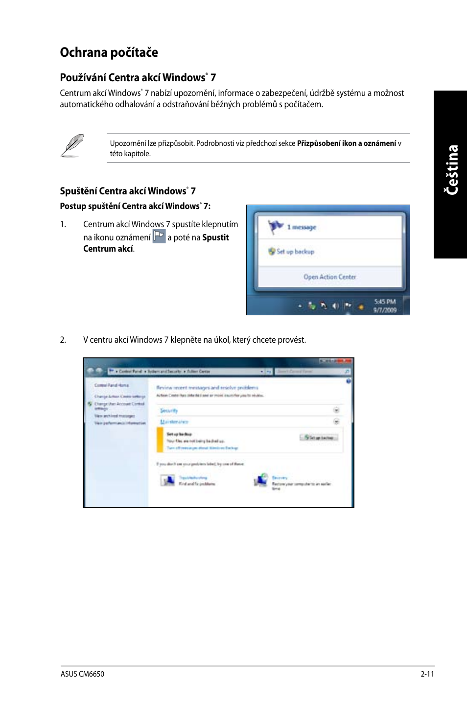 Ochrana počítače, Ochrana počítače -11, Če šti na če št in a | Asus CM6650 User Manual | Page 113 / 420