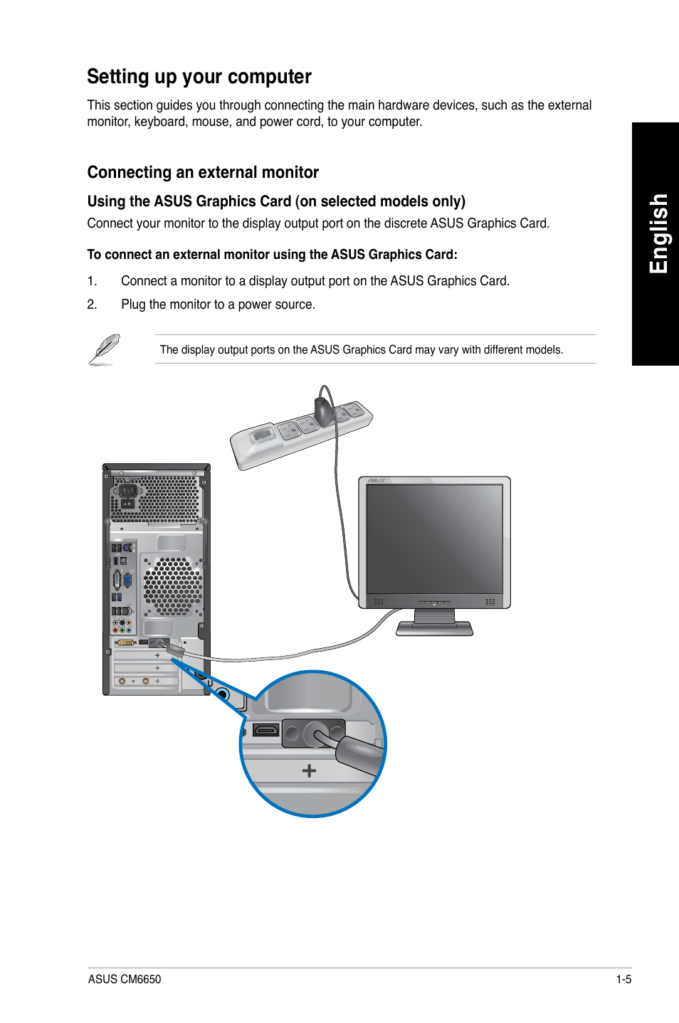 Setting up your computer, Setting up your computer -5, En glis h en gl is h | Asus CM6650 User Manual | Page 15 / 420