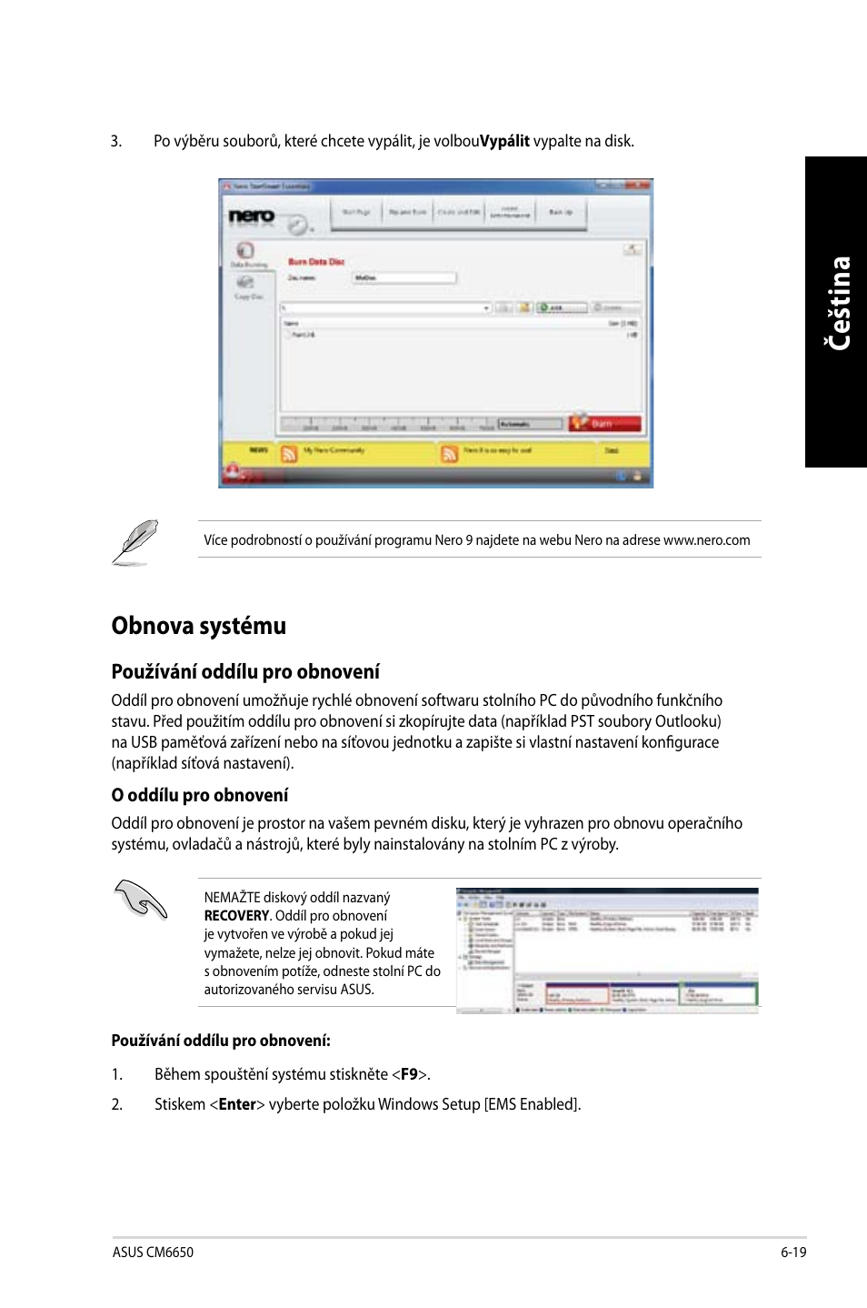 Obnova systému, Obnova systému -19, Če šti na če št in a če šti na če št in a | Asus CM6650 User Manual | Page 159 / 420