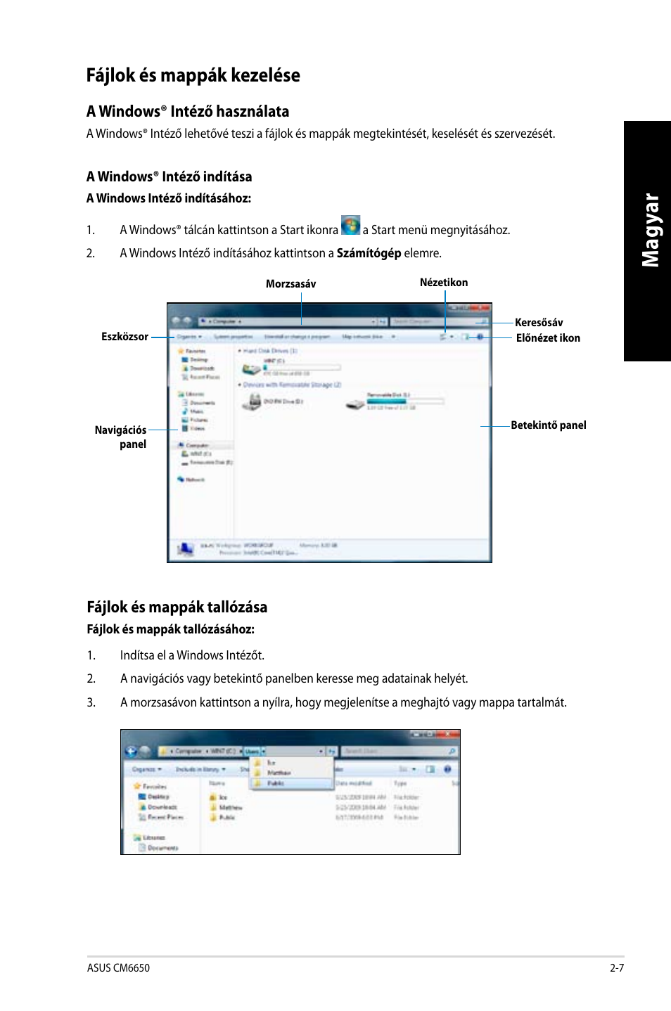 Fájlok és mappák kezelése, Fájlok és mappák kezelése -7, Mag ya r m ag ya r | Asus CM6650 User Manual | Page 193 / 420