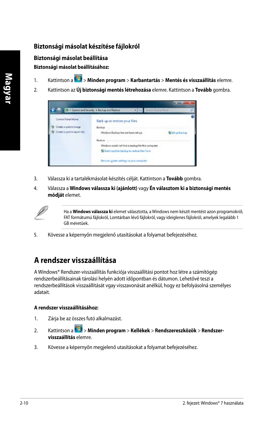 A rendszer visszaállítása, A rendszer visszaállítása -10, Mag ya r m ag ya r m ag ya r m ag ya r | Asus CM6650 User Manual | Page 196 / 420