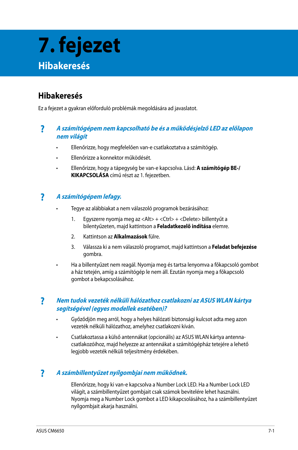 Fejezet, Hibakeresés, Hibakeresés -1 | Asus CM6650 User Manual | Page 245 / 420