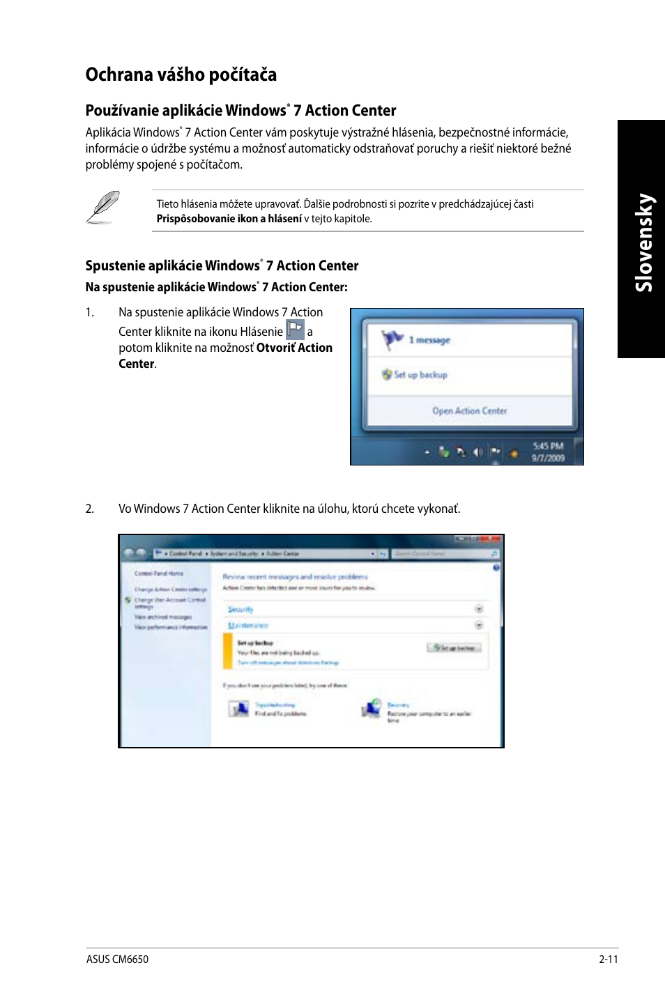 Ochrana vášho počítača, Ochrana vášho počítača -11, Slo ve ns ky sl ov en sk y | Asus CM6650 User Manual | Page 281 / 420