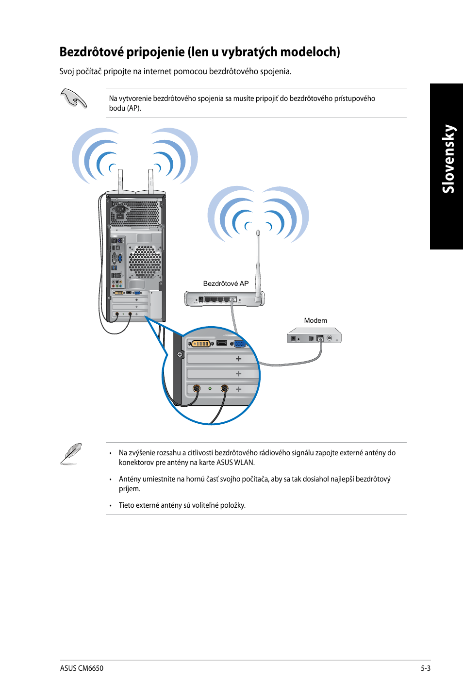 Bezdrôtové pripojenie (len u vybratých modeloch), Slo ve ns ky sl ov en sk y | Asus CM6650 User Manual | Page 305 / 420