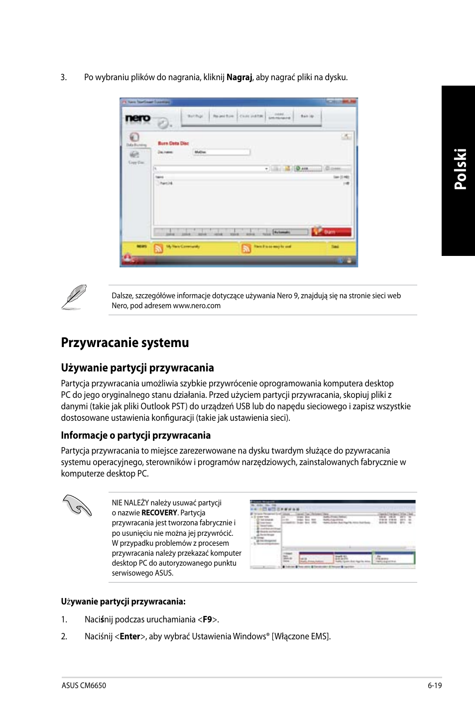 Przywracanie systemu, Przywracanie systemu -19, Po lsk i po ls ki po lsk i po ls ki | Asus CM6650 User Manual | Page 411 / 420