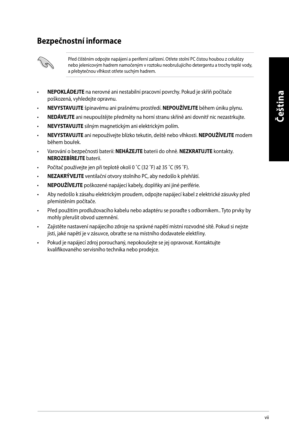 Bezpečnostní informace, Če šti na če št in a če šti na če št in a | Asus CM6650 User Manual | Page 91 / 420