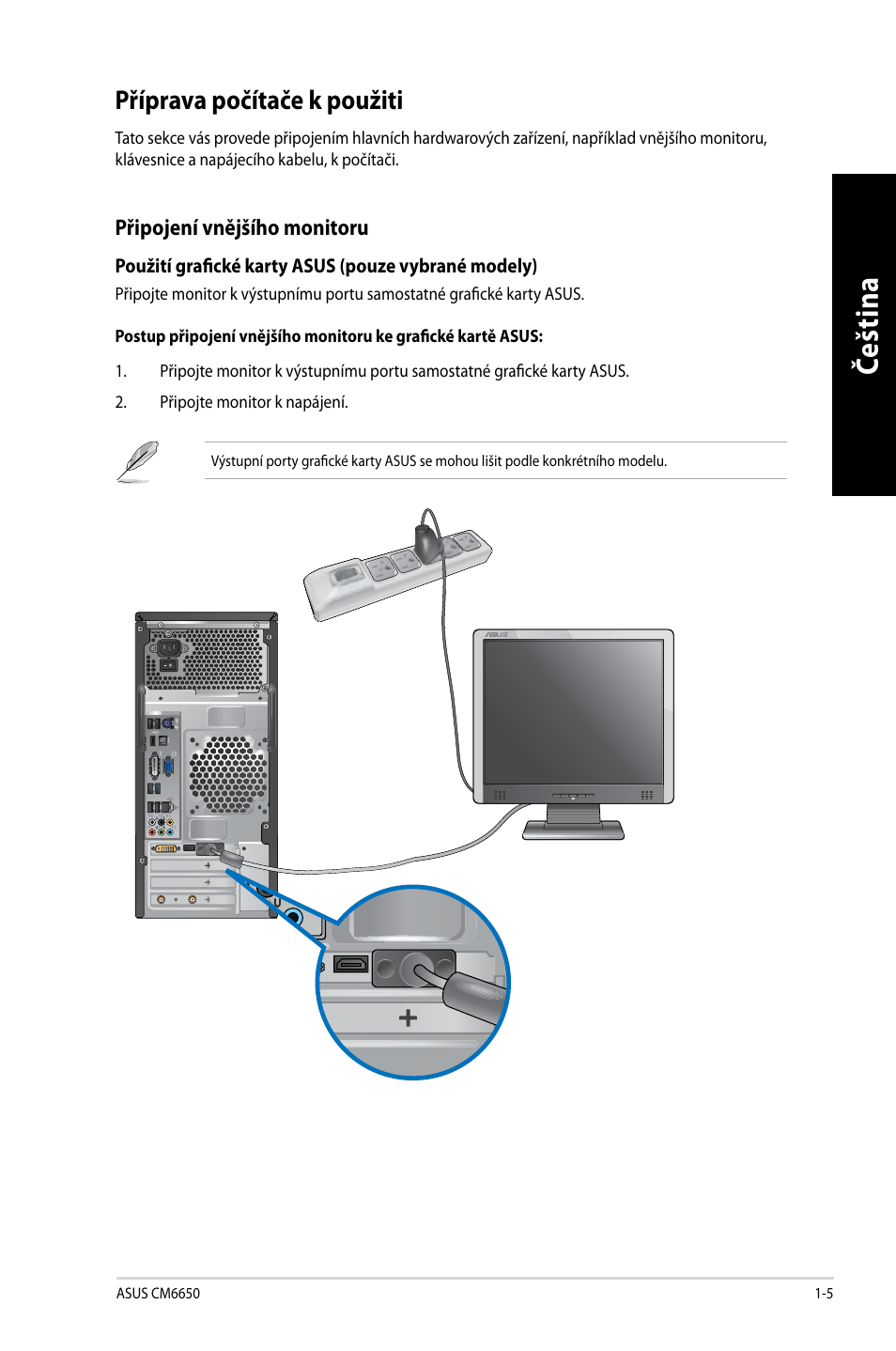 Příprava počítače k použiti, Příprava počítače k použiti -5, Če šti na če št in a | Asus CM6650 User Manual | Page 99 / 420