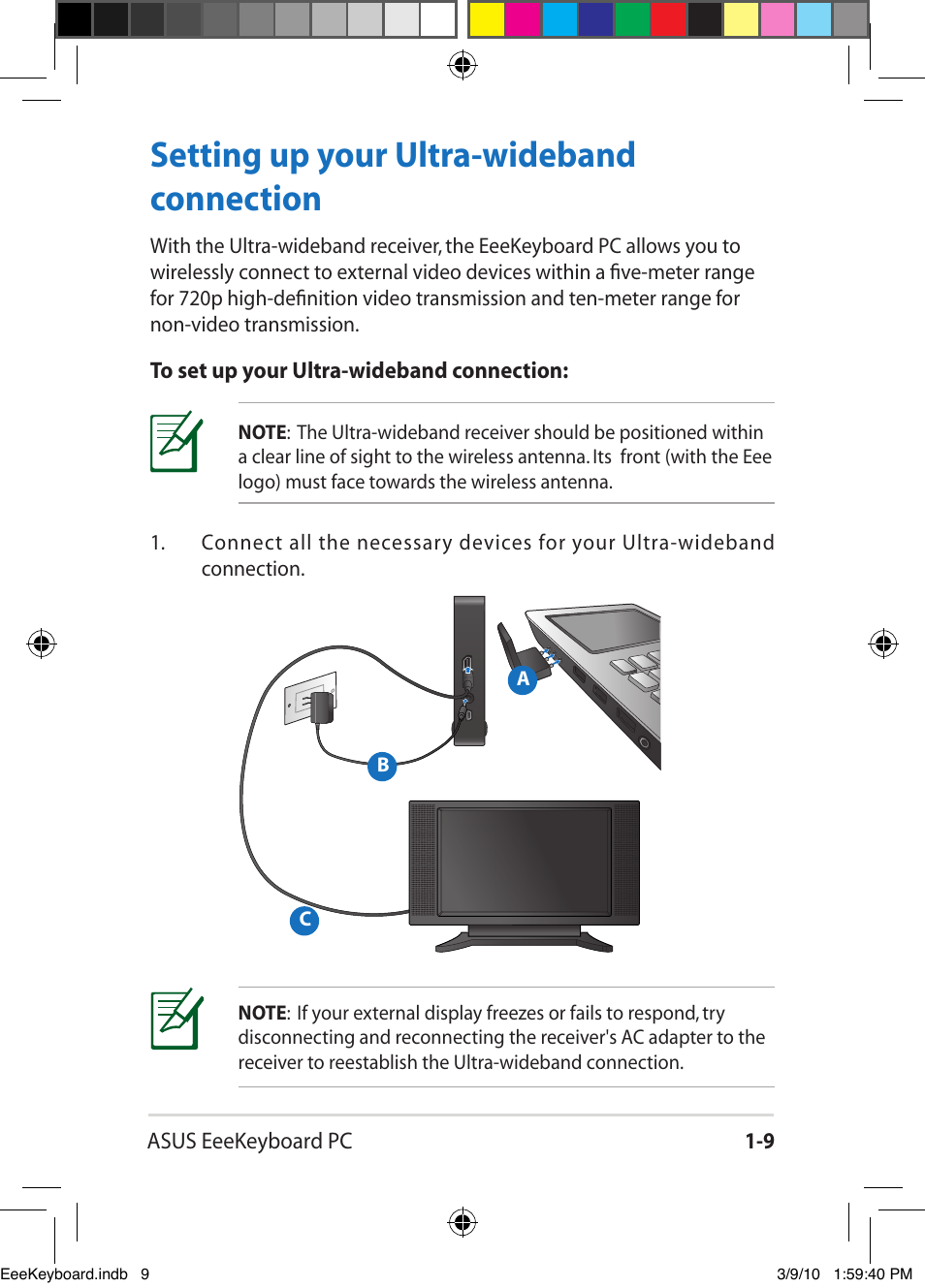 Setting up your ultra-wideband connection -9, Setting up your ultra-wideband connection | Asus EK1542 User Manual | Page 16 / 48