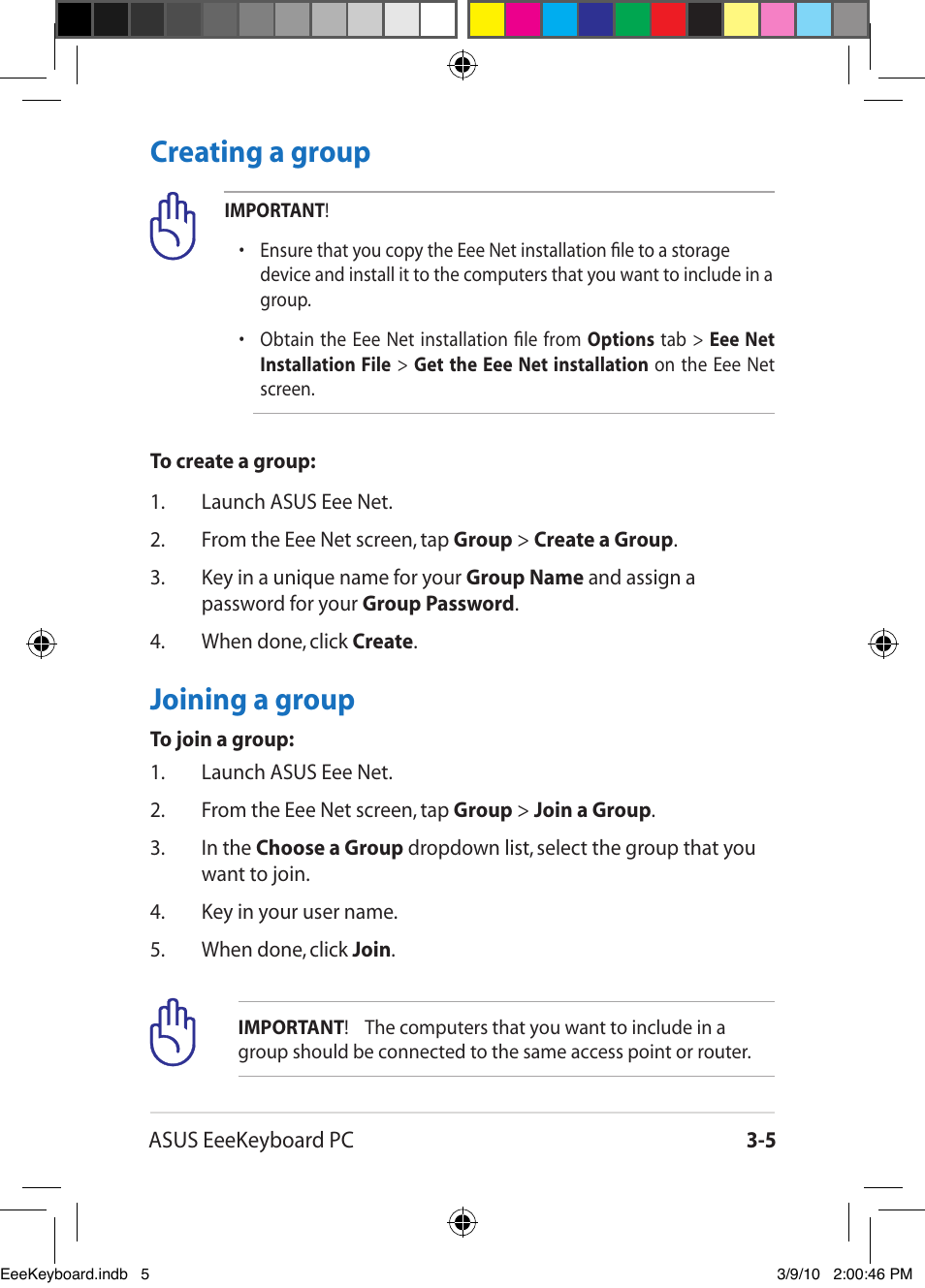 Creating a group -5 joining a group -5, Creating a group, Joining a group | Asus EK1542 User Manual | Page 39 / 48