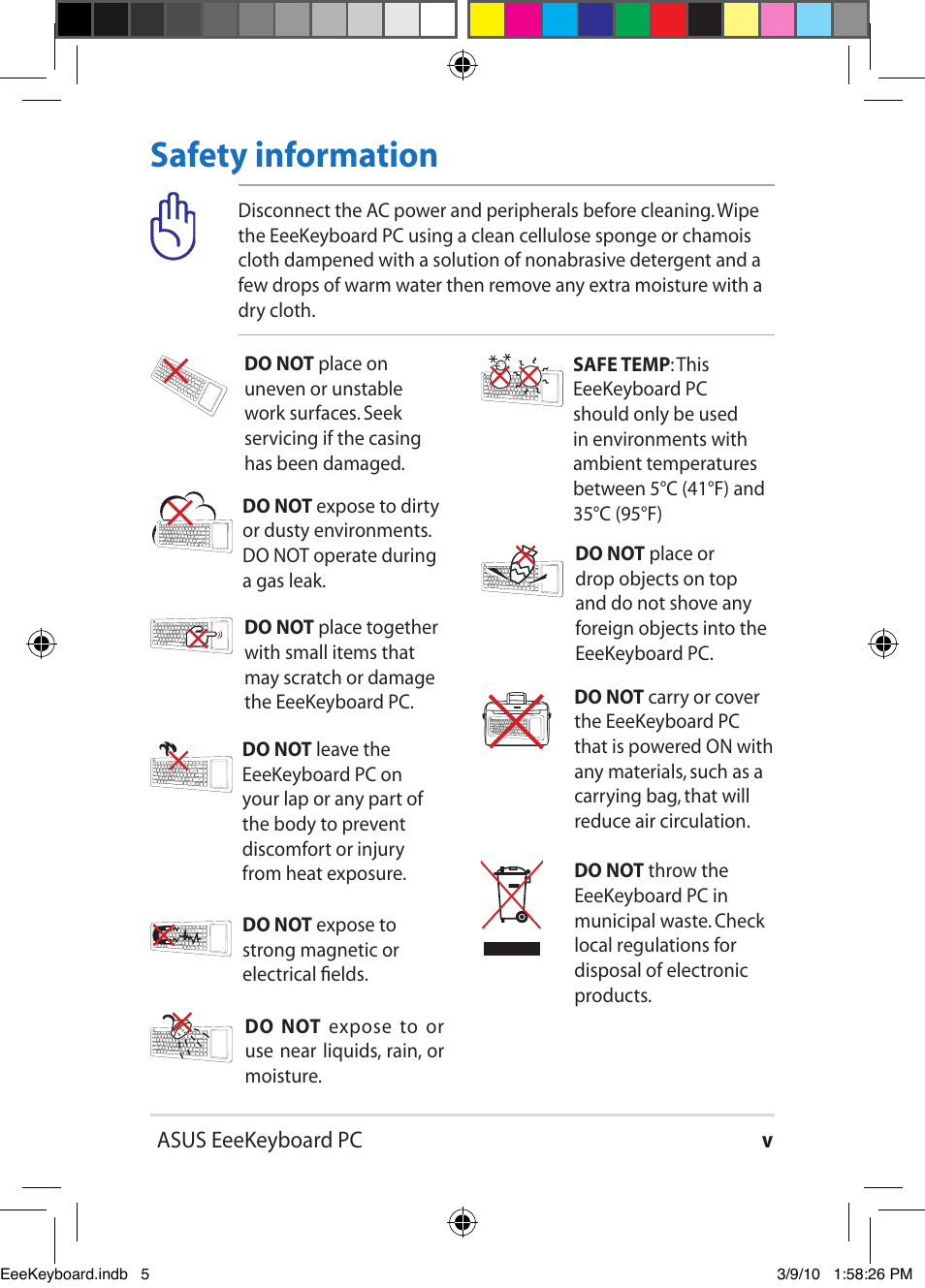 Safety information | Asus EK1542 User Manual | Page 5 / 48