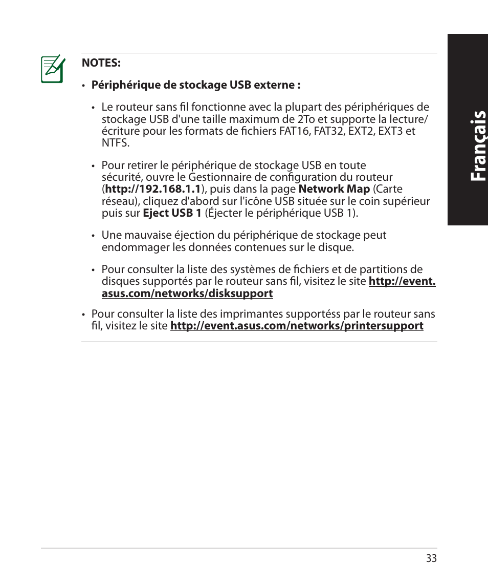 Fr anç ais | Asus RT-N66U (VER.B1) User Manual | Page 33 / 78