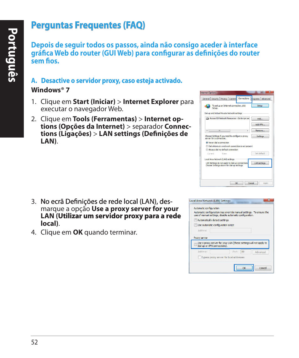 Por tuguês, Perguntas frequentes (faq) | Asus RT-N66U (VER.B1) User Manual | Page 52 / 78