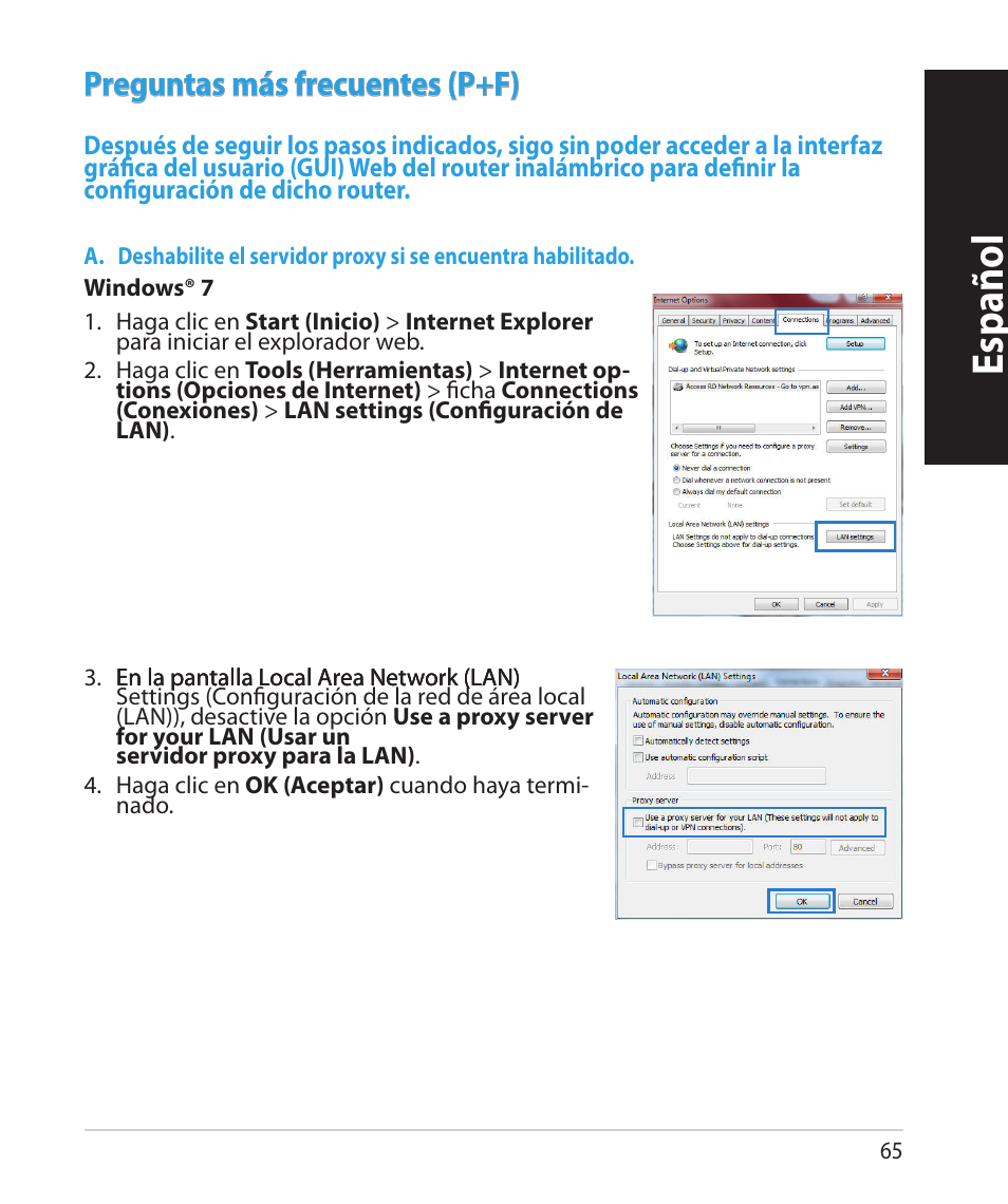 Español, Preguntas más frecuentes (p+f) | Asus RT-N66U (VER.B1) User Manual | Page 65 / 78