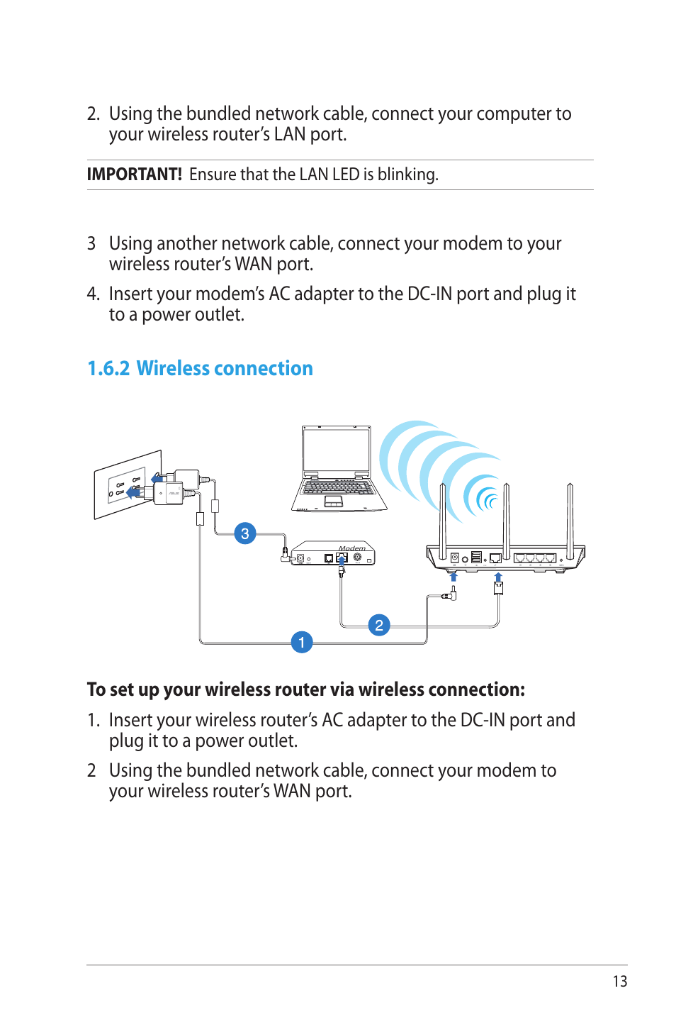 2 wireless connection | Asus RT-N66W User Manual | Page 13 / 130