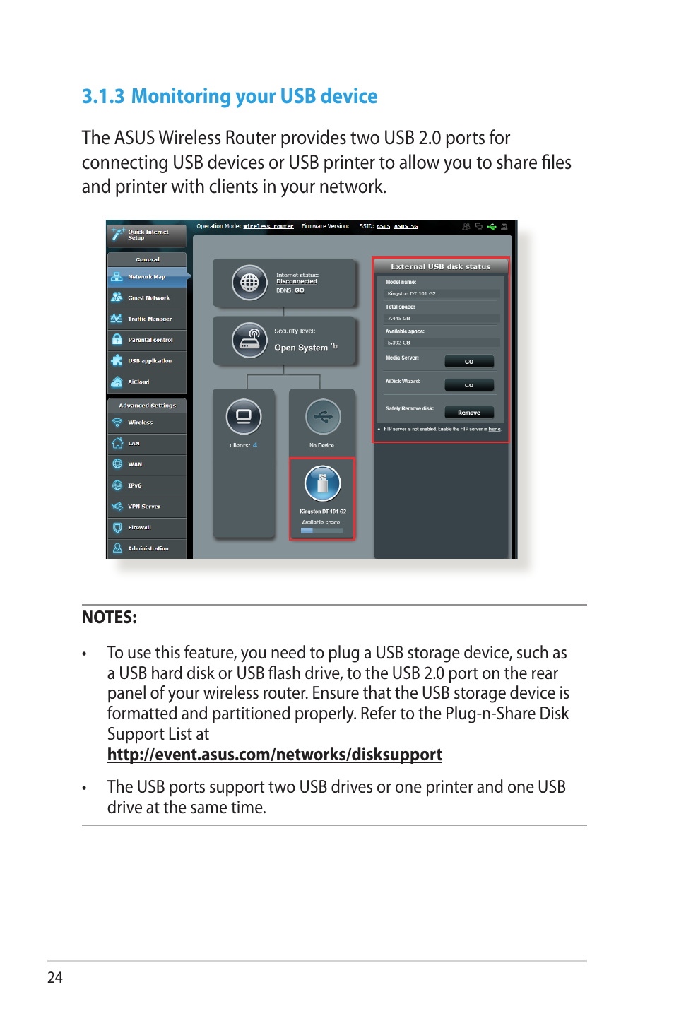 3 monitoring your usb device | Asus RT-N66W User Manual | Page 24 / 130