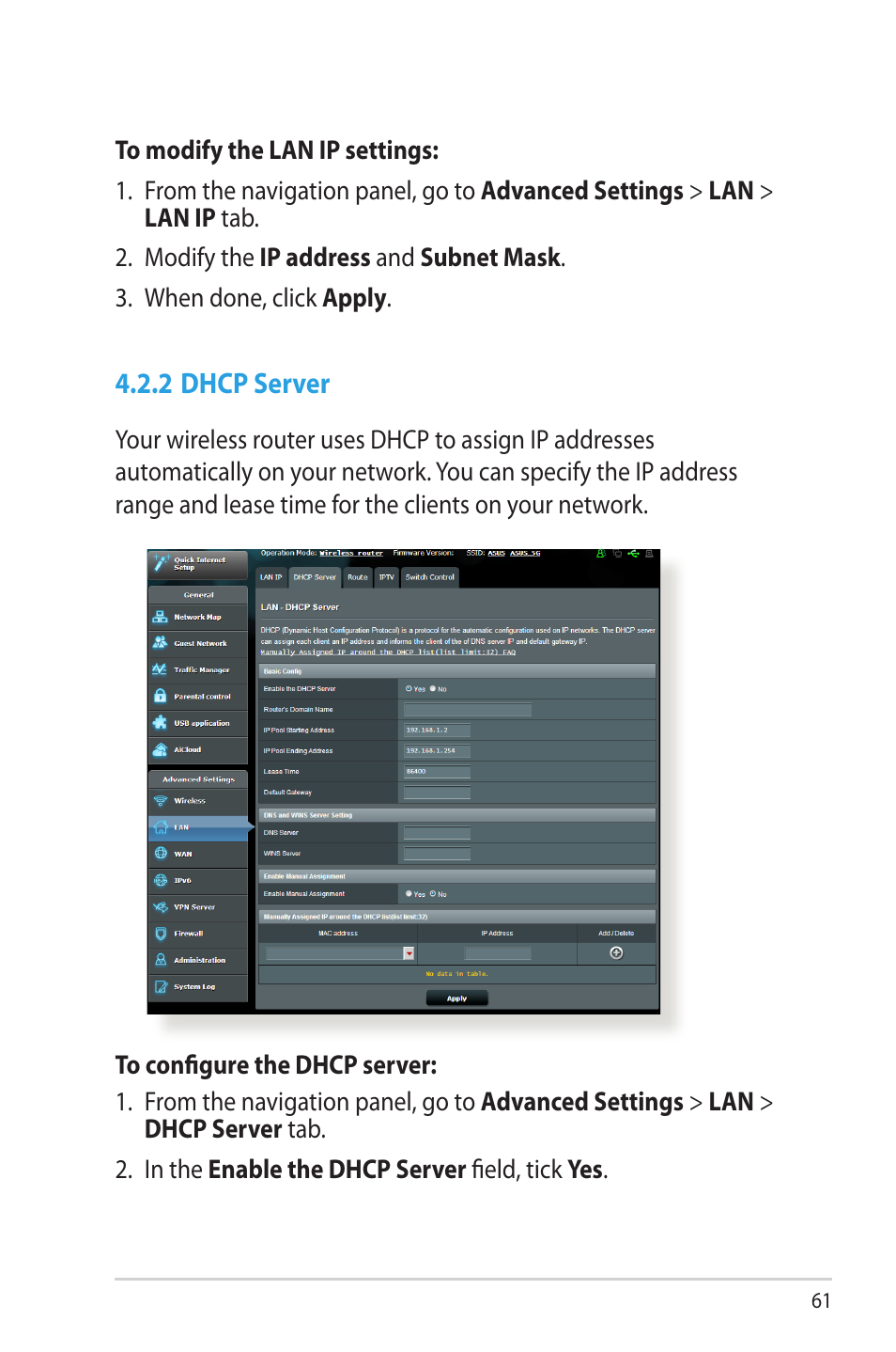 2 dhcp server | Asus RT-N66W User Manual | Page 61 / 130