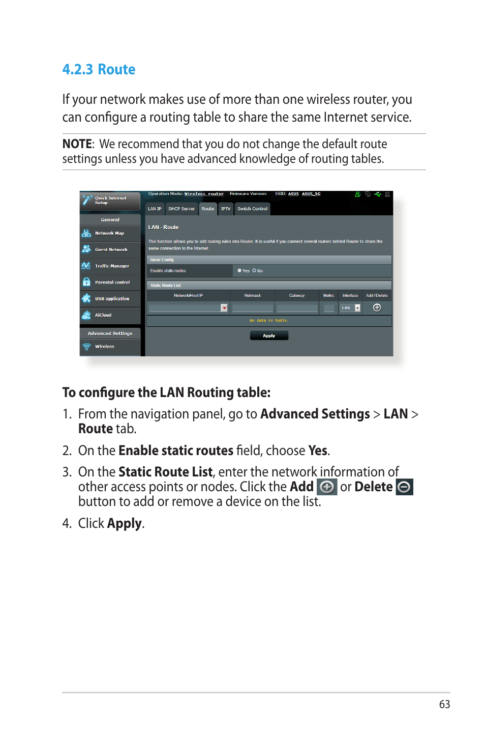 3 route | Asus RT-N66W User Manual | Page 63 / 130