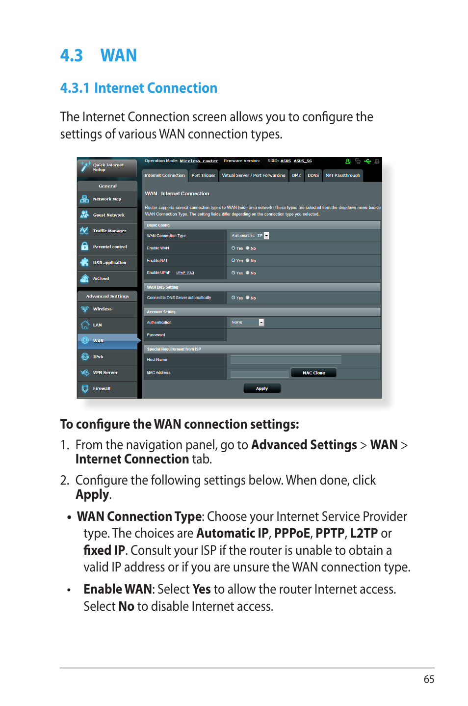 3 wan, 1 internet connection | Asus RT-N66W User Manual | Page 65 / 130