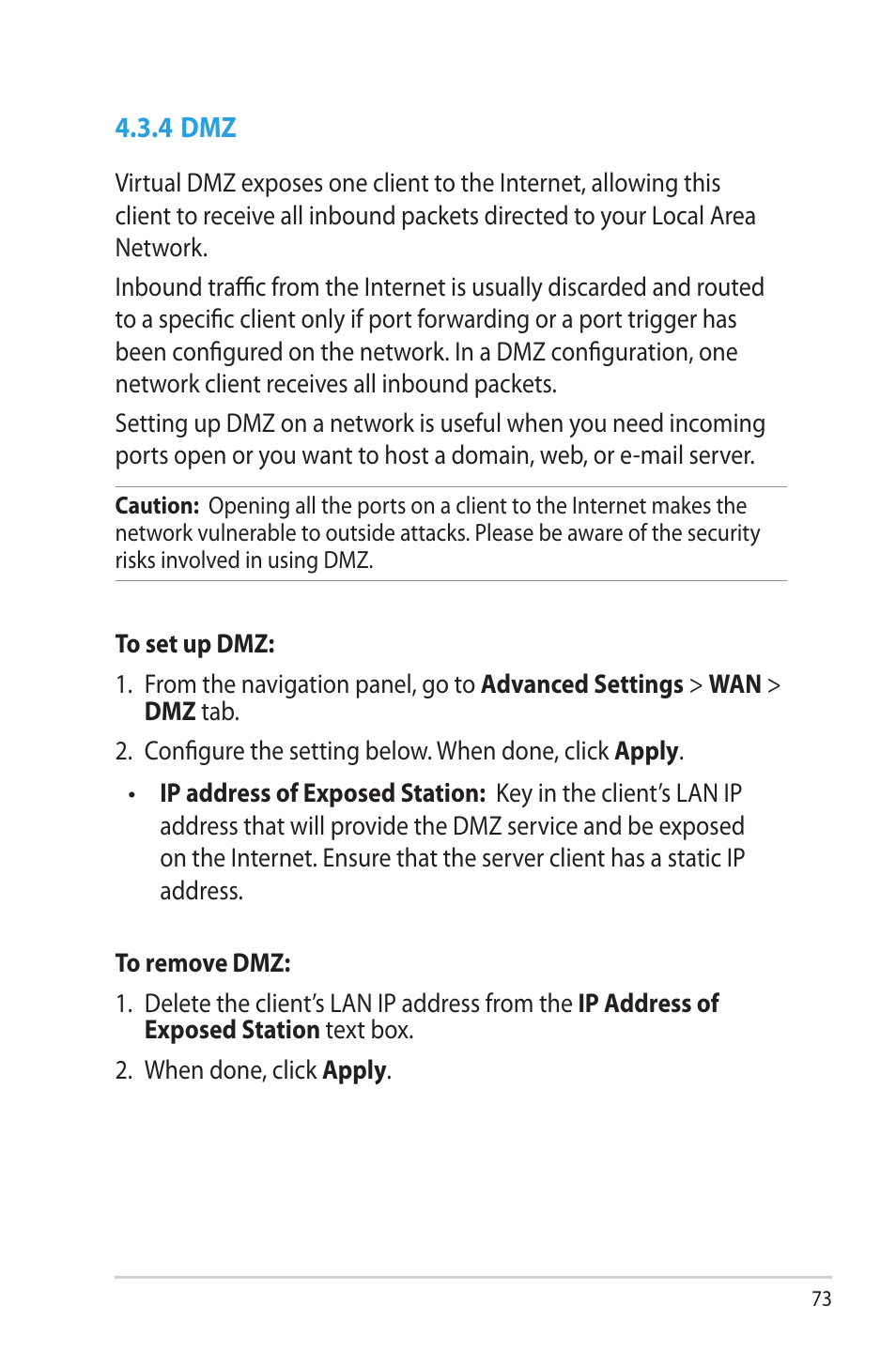 4 dmz | Asus RT-N66W User Manual | Page 73 / 130