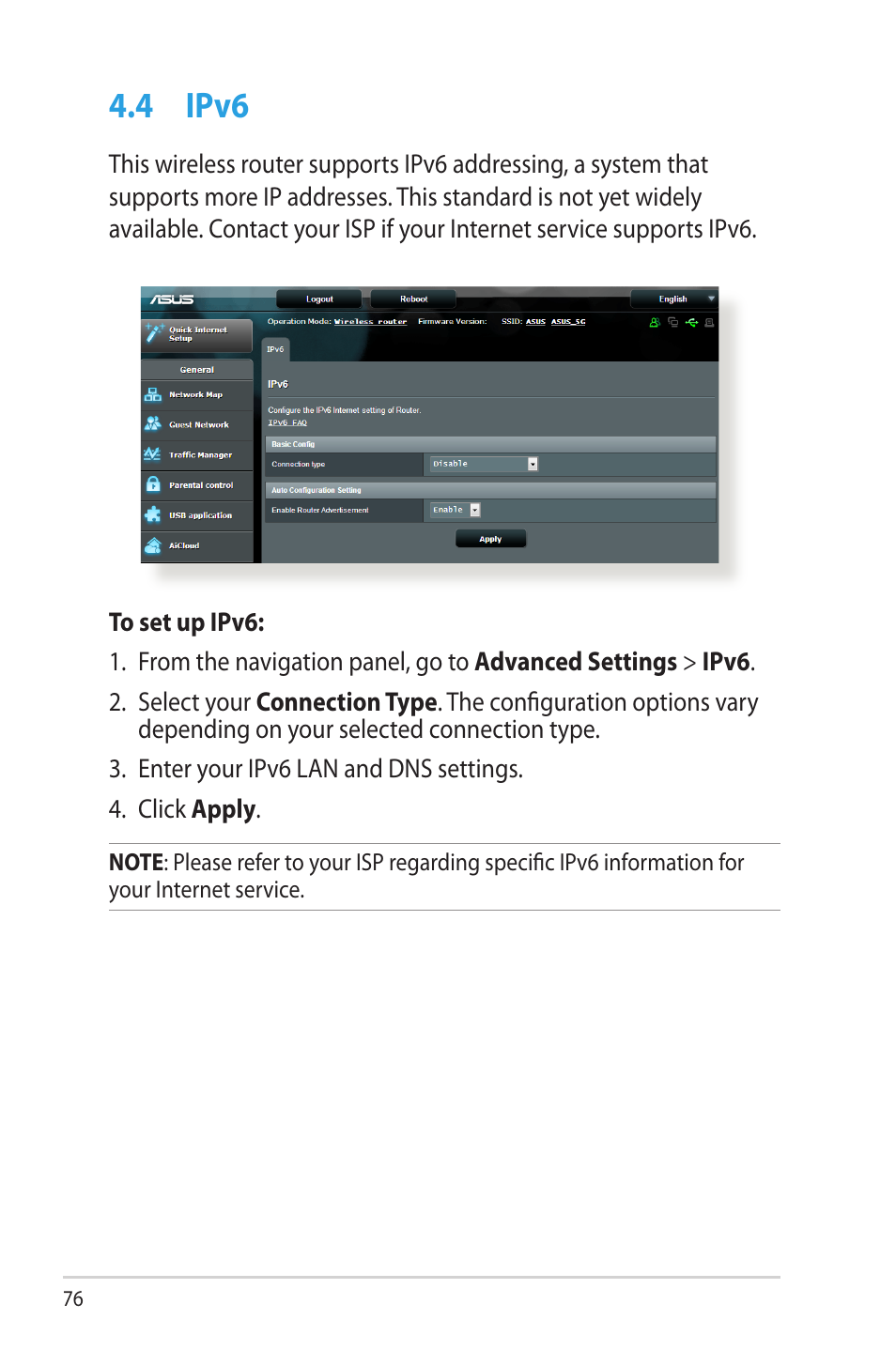 4 ipv6, Ipv6 | Asus RT-N66W User Manual | Page 76 / 130