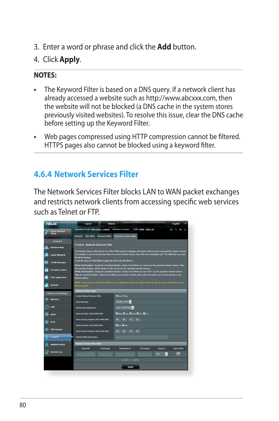 4 network services filter | Asus RT-N66W User Manual | Page 80 / 130