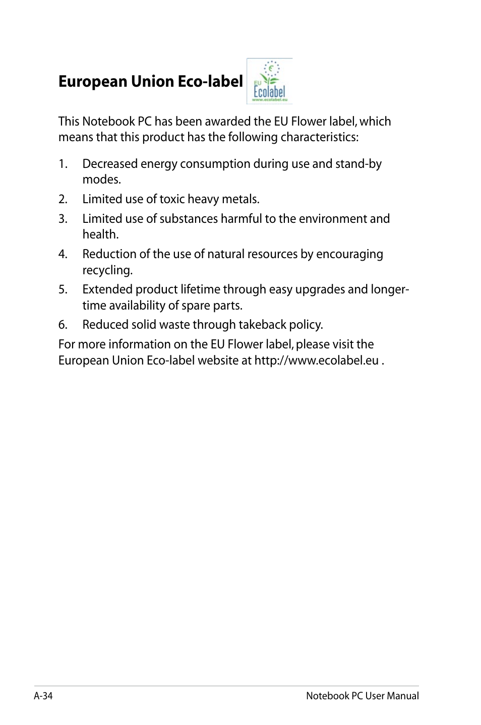 European union eco-label | Asus B53J User Manual | Page 120 / 126