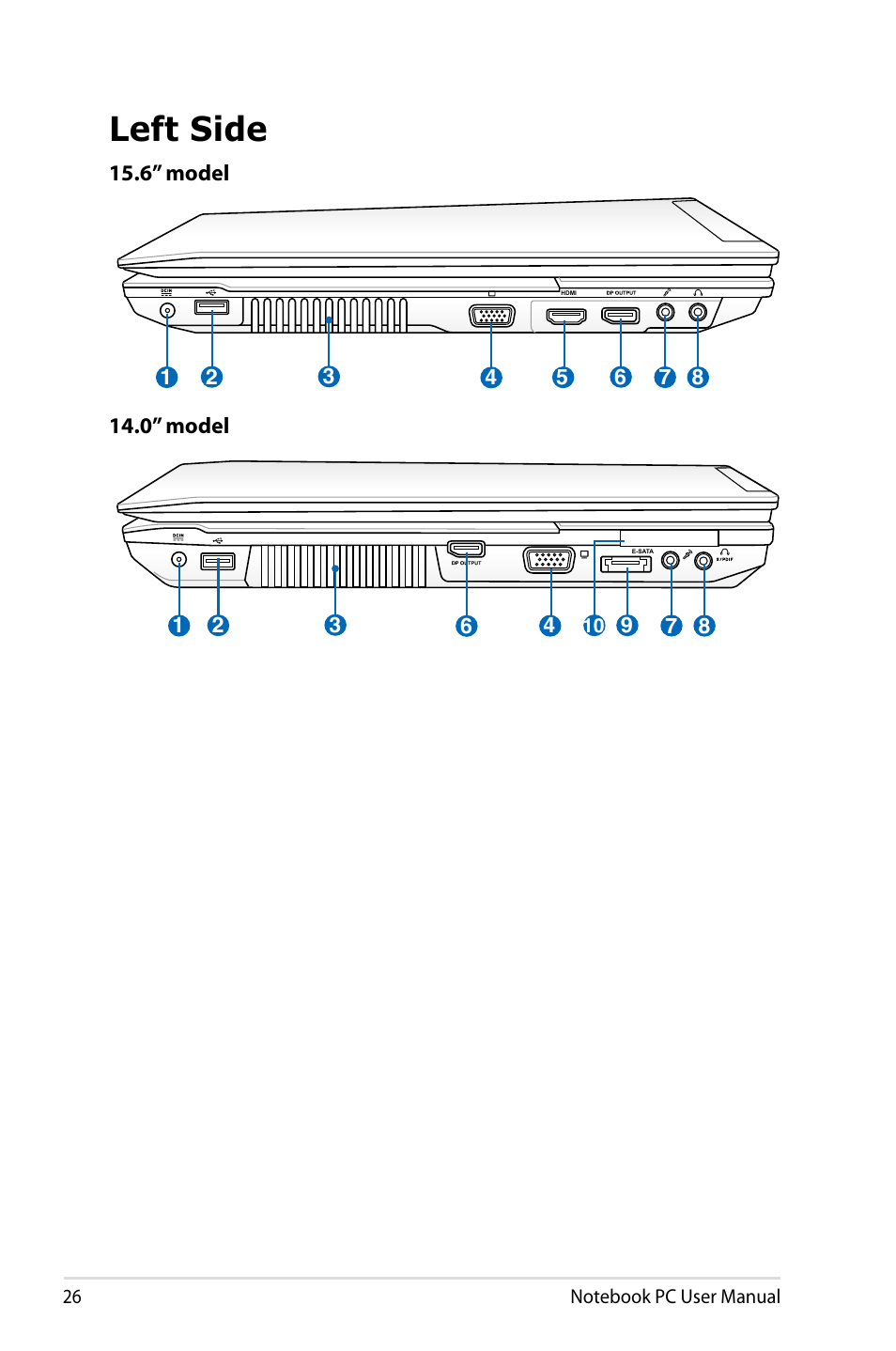 Left side | Asus B53J User Manual | Page 26 / 126