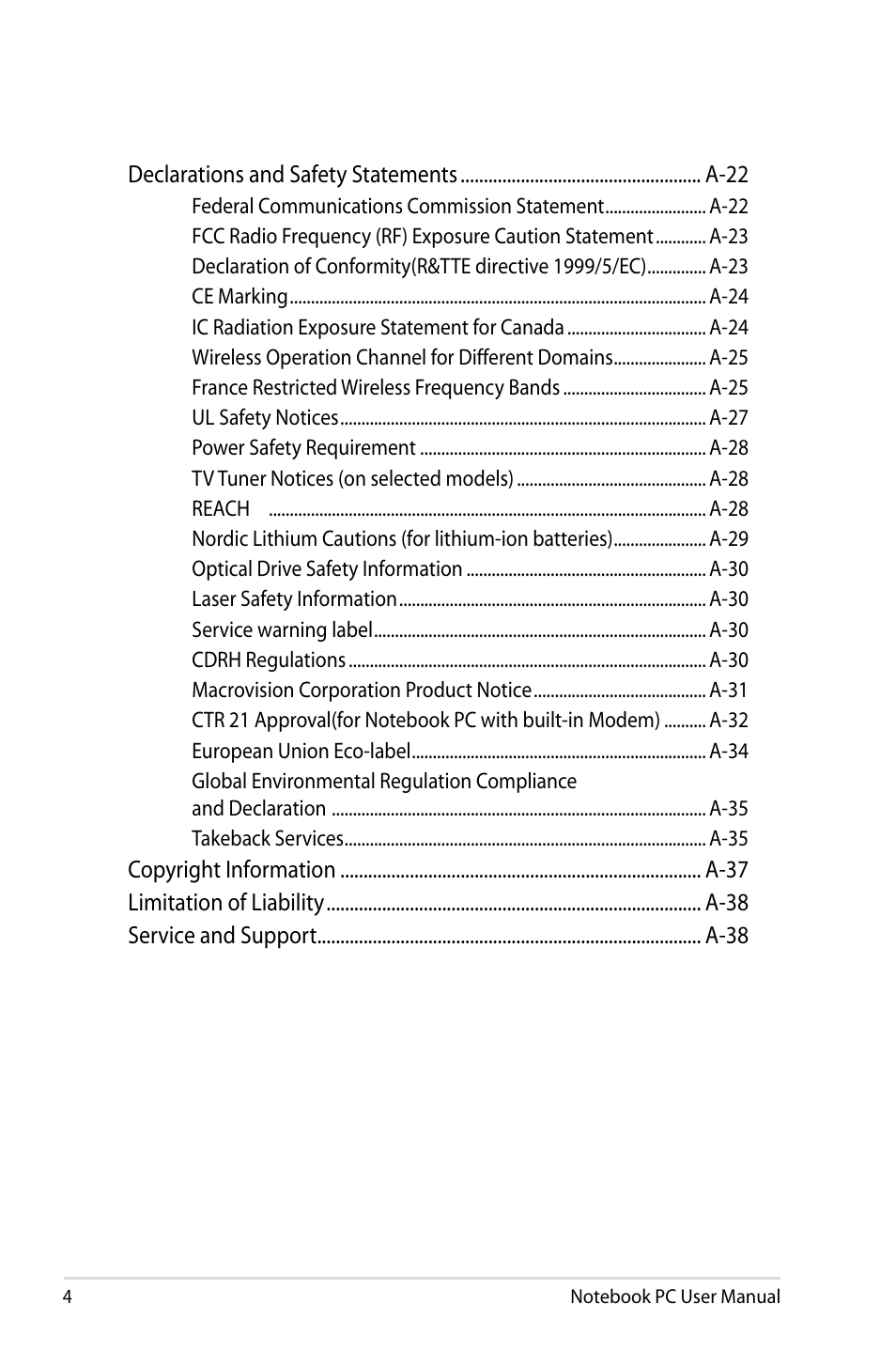 Asus B53J User Manual | Page 4 / 126